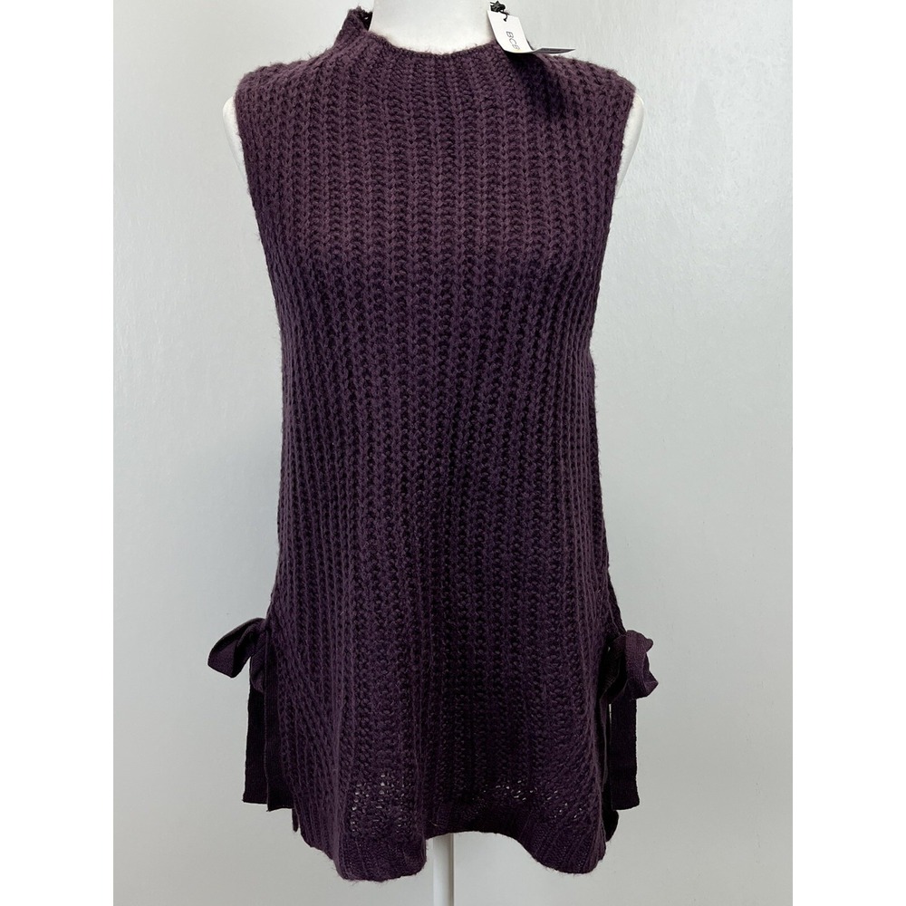 NEW! BCBGeneration Sleeveless Tunic Sweater Sz Large Side Ties High Neck Purple
